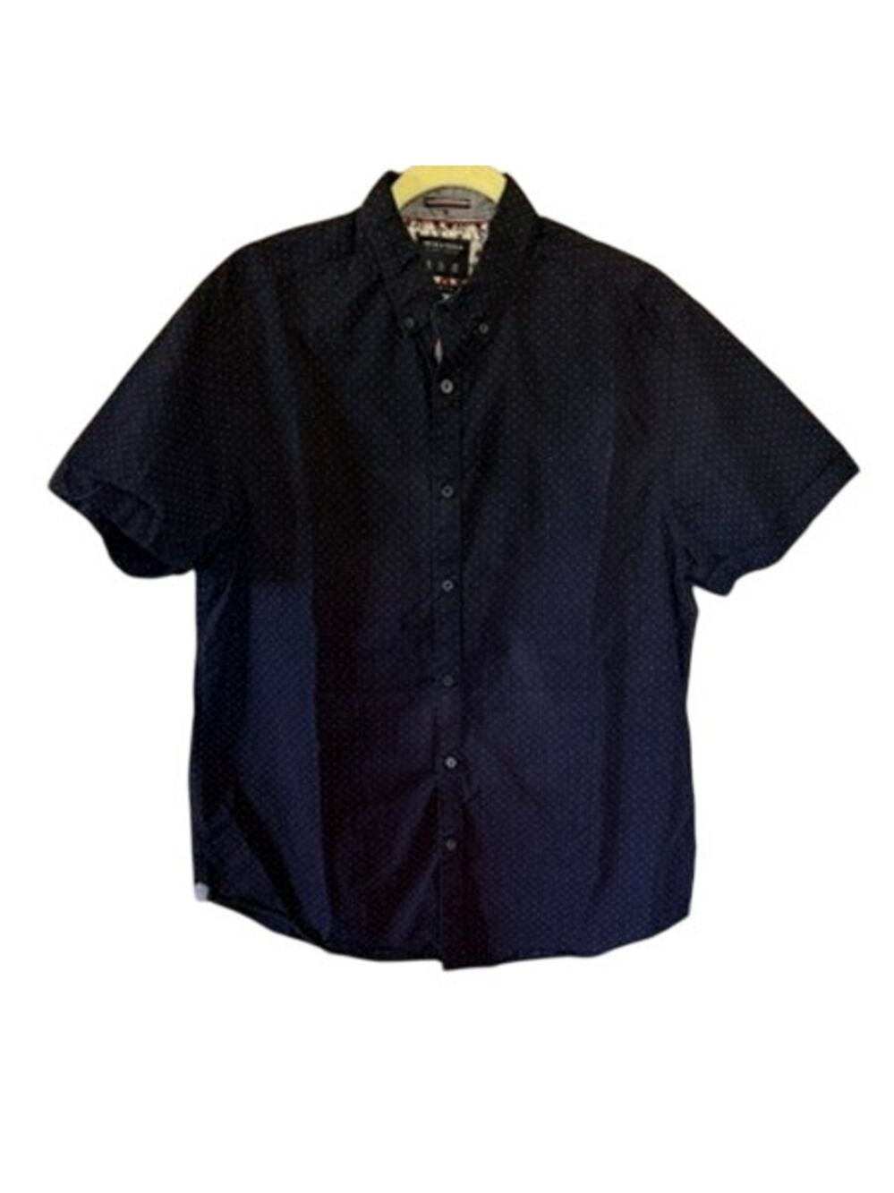 Denim & Flower Ricky Singh Navy Dot Button Front Shirt XL Slim Fit Cotton